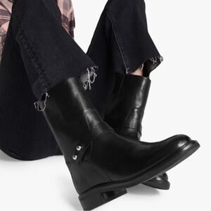 RAG & BONE Women’s Slayton Moto Boot Black Stacked Sz US 8 EU 39.5
